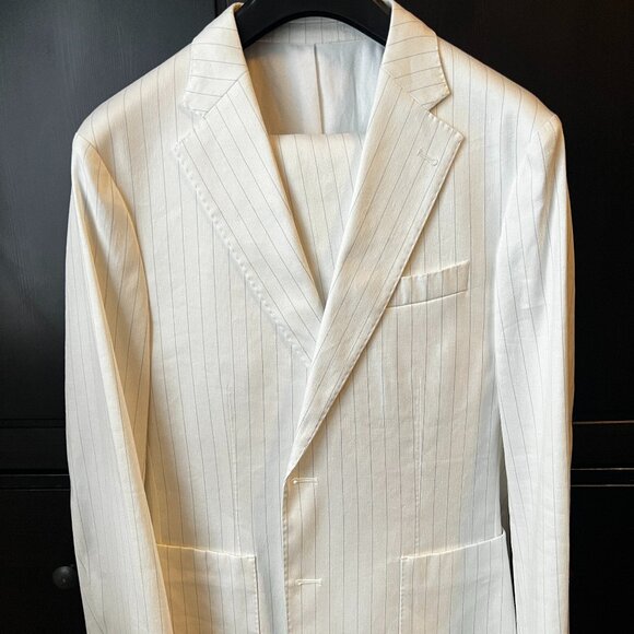 Banana Republic White Linen Stripe Full Suit - Size 40 S Chest | 30 S Pants - Picture 5 of 16